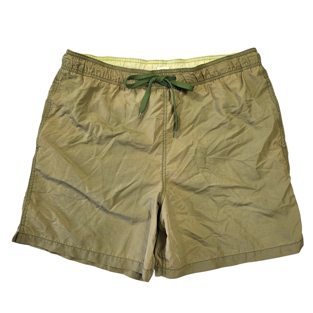 Vtg Merona Mens Olive Green Nylon Swim Trunks Mesh Lined Drawstring Shorts M